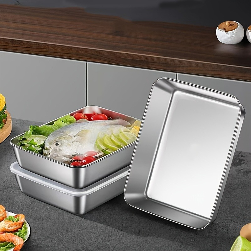 Food Storage In Stainless Steel - 3/6Pcs Stainless Steel Rectangular Food Storage