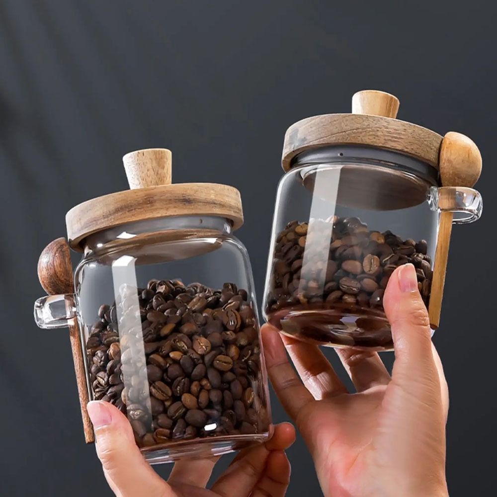 Food Storage Glass Container Set - Moisture-proof Coffee Bean Storage Jar with