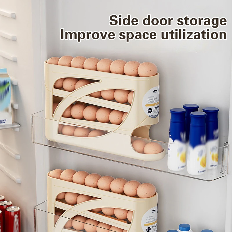 Food Storage Rack For Kitchen - 4 Layer Automatic Rolling Egg Dispenser