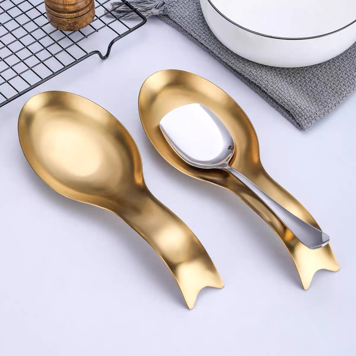 Food Storage For Restaurant - Stainless steel serving tray, gold-colored buffet