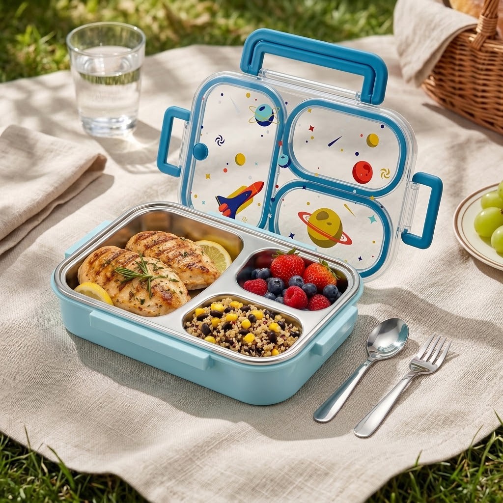 Food Storage Oven Safe - 900ML Cute 304 Stainless Steel Divided