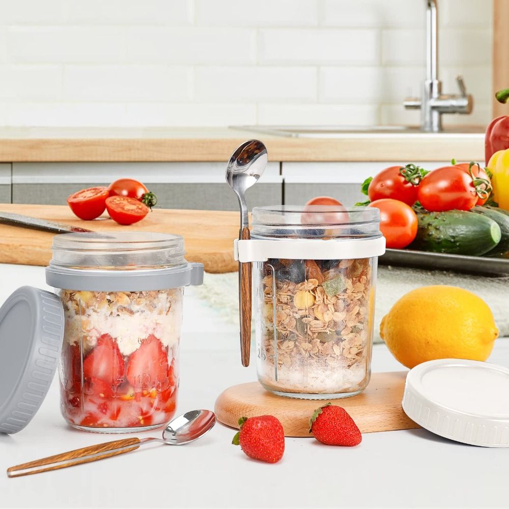 Food Storage Glass Container Set - Yogurt Jar 350ml Overnight Oats Jars