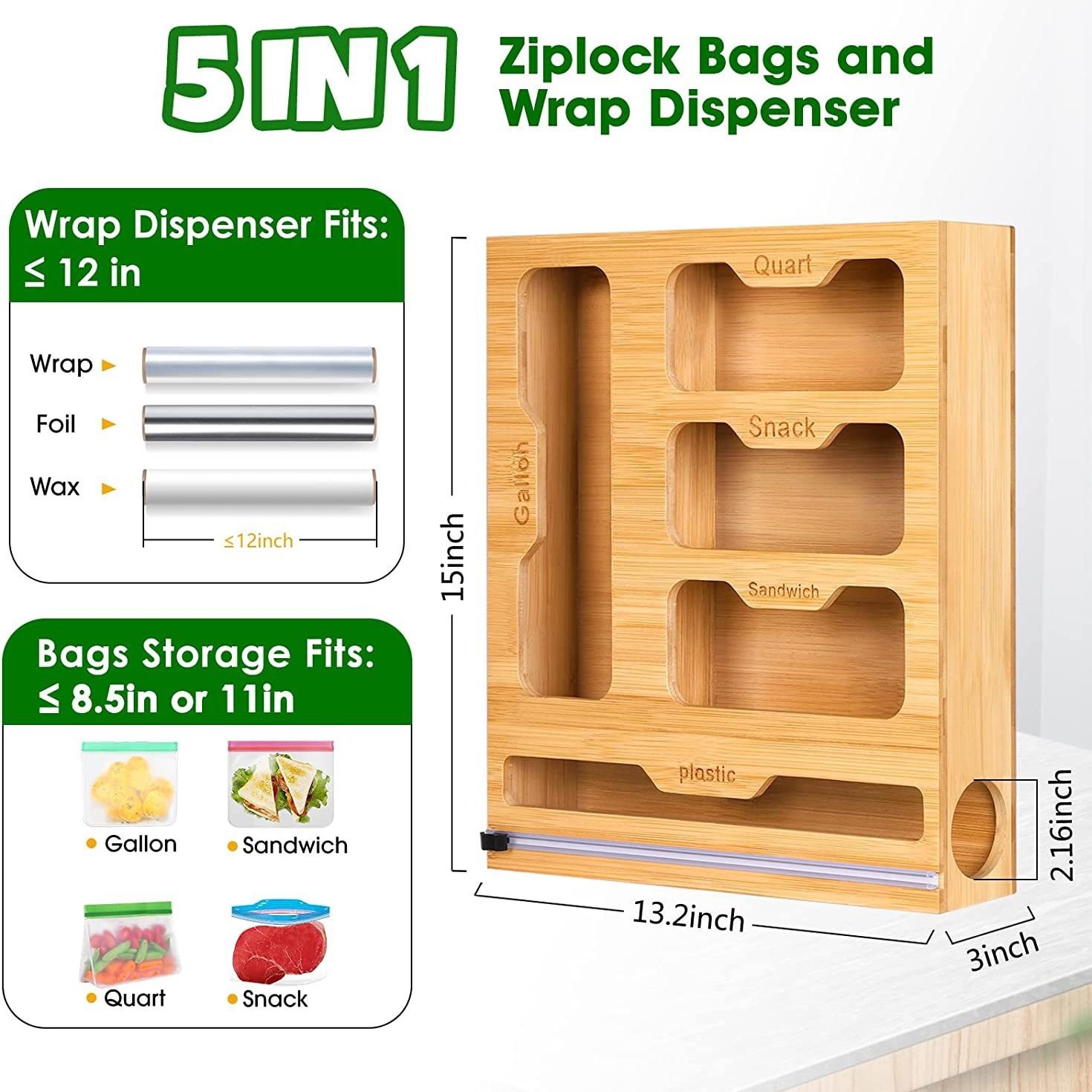 Bamboo Ziplock Food Bag Holder - Food Storage Rack For Kitchen review and price