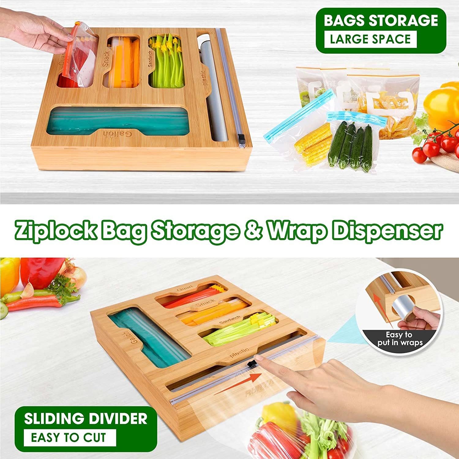 Bamboo Ziplock Food Bag Holder - Food Storage Rack For Kitchen review and price