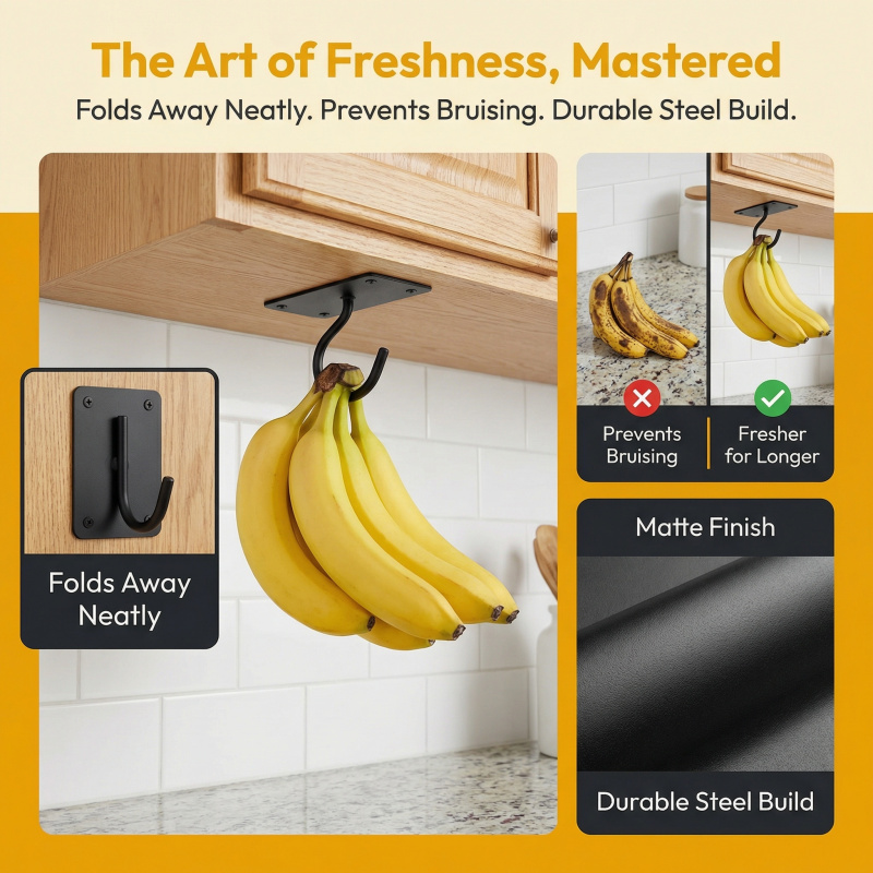 Black Metal Self-Adhesive Bana - Food Storage Rack For Kitchen review and price