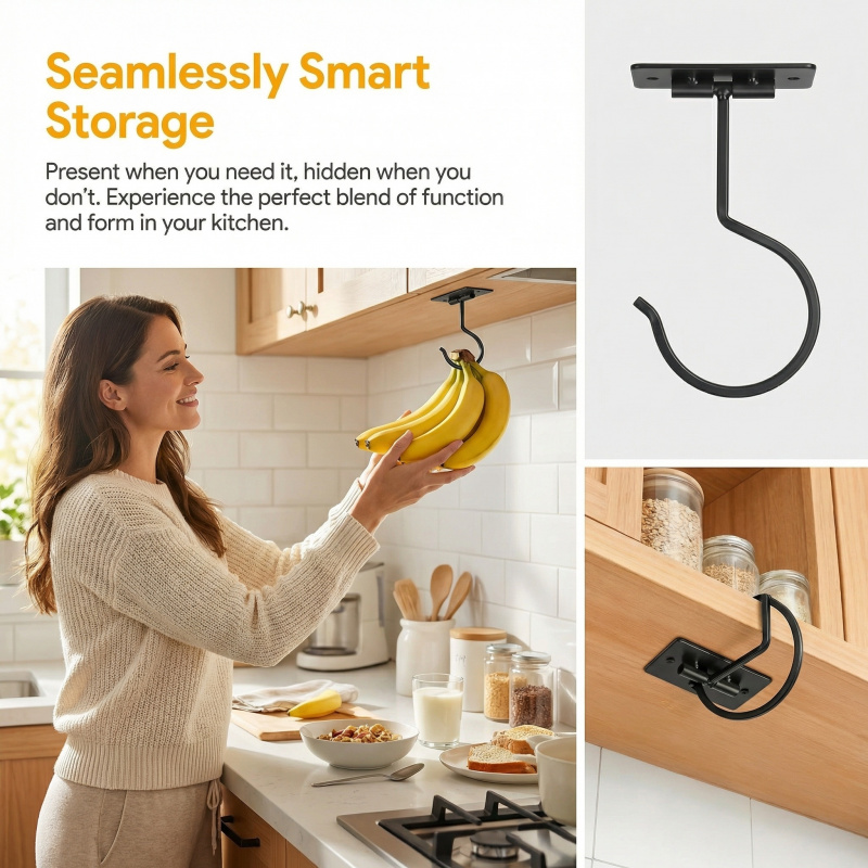 Black Metal Self-Adhesive Bana - Food Storage Rack For Kitchen review and price